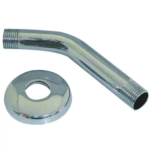 Shower Arm with Flange, 1/2 in Connection, Threaded, 6 in L, Stainless Steel, Chrome Plated