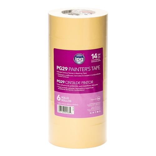 IPG PG29..24R Masking Tape, 60 yd L, 1.88 in W, Paper Backing, Beige - pack of 6