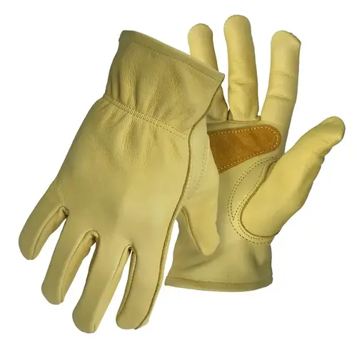 Driver Gloves with Palm Patch, 3XL, Keystone Thumb, Elastic Cuff, Cowhide Leather, Tan Pair