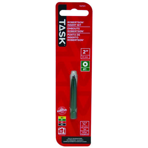 Screwdriver Bit, #1 Drive, 2 in L, Steel Green