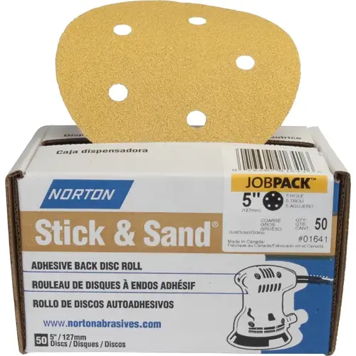 Stick & Sand Sanding Disc, 6 in Dia, Coated, 100 Grit, Medium, Aluminum Oxide Abrasive - pack of 50