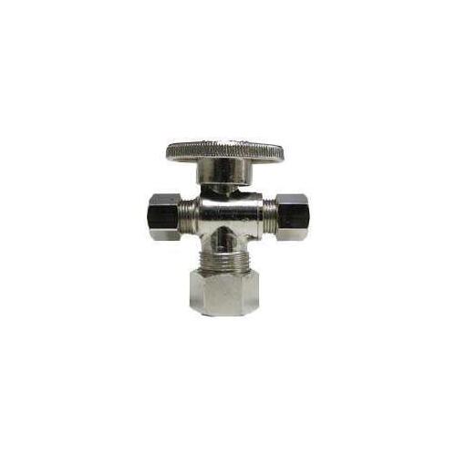 Stop Valve, 5/8 x 3/8 x 1/4 in Connection, Compression, Brass Body Chrome