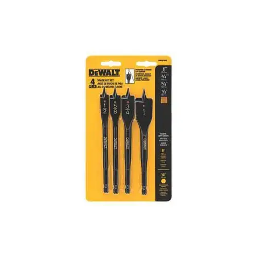 Spade Bit Set, Heavy-Duty, 4-Piece, Steel Black