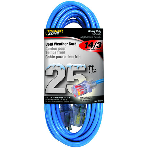 Extension Cord, 14 AWG Cable, 5-15P Grounded Plug, 5-15R Grounded Receptacle, 25 ft L, 15 A, 125 V