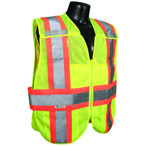 Expandable Safety Vest, L/M, Polyester, Green/Silver, Zip-N-Rip Closure