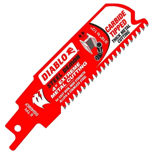 Reciprocating Saw Blade, 1 in W, 4 in L, 8 TPI, Carbide Cutting Edge Red