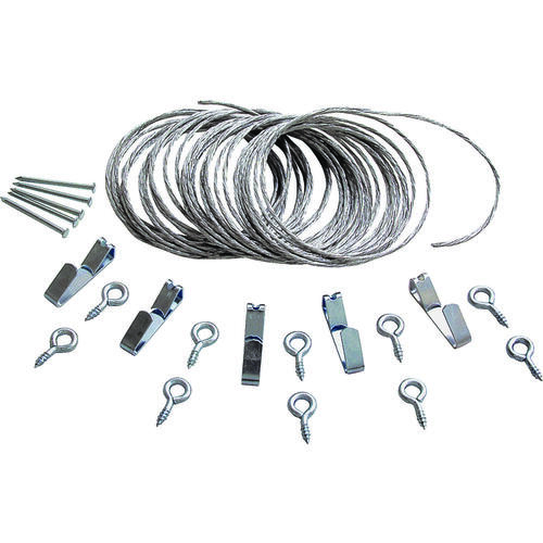 Picture Hanging Kit, 20 lb, Steel, Zinc, Zinc, Nail-In Mounting