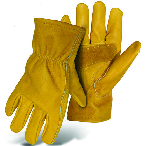 Driver Gloves with Palm Patch, L, Keystone Thumb, Elastic Cuff, Cowhide Leather, Tan Pair