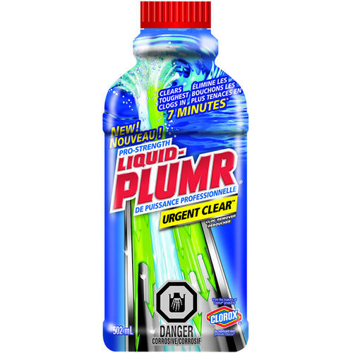 Liquid-Plumr 01368PK01 Urgent Clear Drain Opener, Liquid, Pale Yellow, Bleach, 502 mL Bottle