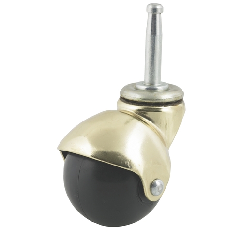 Ball Caster, 2 in Dia Wheel, Rubber Wheel, 90 lb Brass