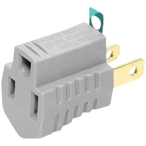 BP419GY15 Outlet Adapter with Grounding Lug, 2 -Pole, 15 A, 125 V, NEMA: NEMA 1-15 to 5-15 Gray