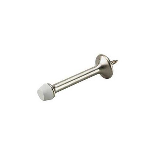 Rigid Door Stop, 31/32 in Dia Base, 3 in Projection, Metal, Brushed Nickel