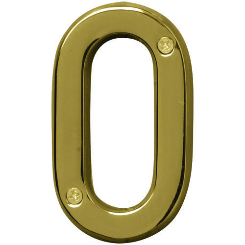 Prestige Series House Number, Character: 0, 4 in H Character, Brass Character, Solid Brass - pack of 3