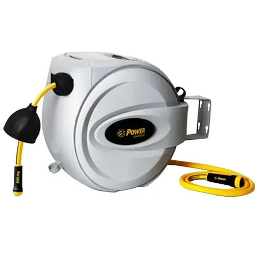 POWER JET BL-GW075 Retractable Power Hose Reel, 5/8 in Hose, 70 ft L Hose Gray