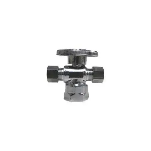 Shut-Off Valve, 1/2 x 3/8 x 3/8 in Connection, FIP x Compression x Compression, Brass Body Chrome