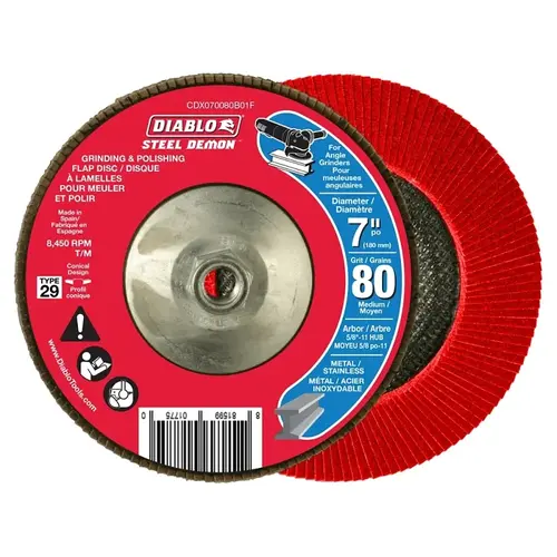 Flap Disc, 7 in Dia, 5/8 in Arbor, 80 Grit, Zirconium Abrasive