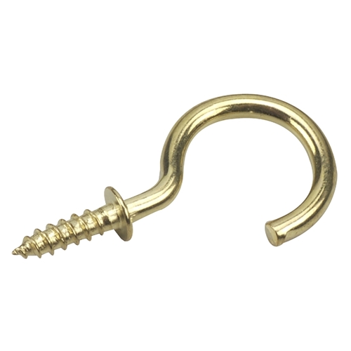 Cup Hook, 12 mm Opening, 33 mm L, Metal, Brass - pack of 5