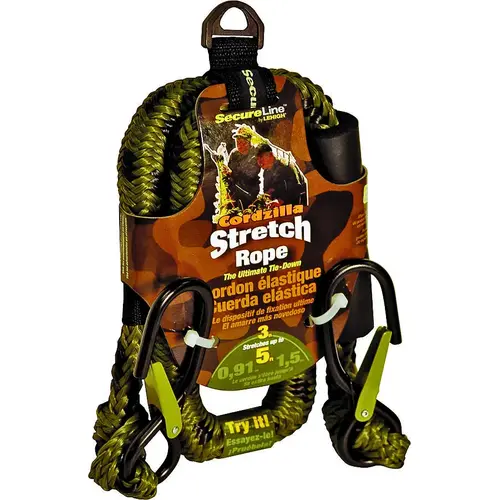 Wellington CZB3CA Stretch Rope, 8 mm Dia, 3 ft L, Polypropylene, Camouflage