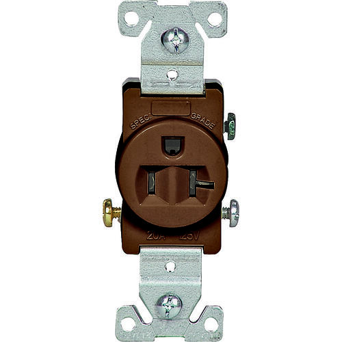 Single Receptacle, 2 -Pole, 125 V, 20 A, Side Wiring, NEMA: NEMA 5-20R, Brown