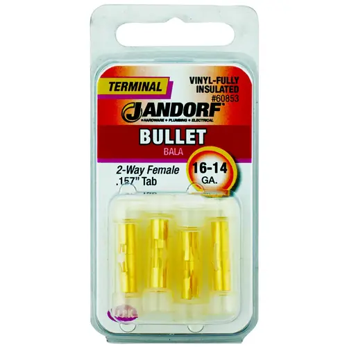 Bullet Adapter, 600 V, 16 to 14 AWG Wire, Vinyl Insulation, Copper Contact, Yellow - pack of 5