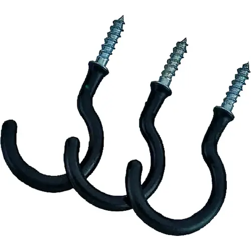 Landscapers Select GB0253L Storage Hook, 1.42 in L, 2-1/2 in H, Steel, Black, Zinc Plated, Wall Mount Mounting - pack of 3
