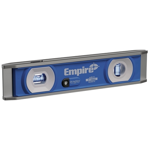 Empire EM95.10 True Blue e95 UltraView Series Magnetic Torpedo Level, 9 in L, 2-Vial, Magnetic, Aluminum, Blue