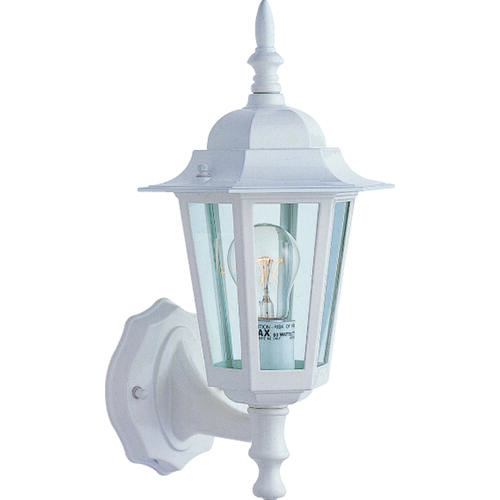 Outdoor Wall Lantern, 120 V, 60 W, A19 or CFL Lamp, Aluminum Fixture, White