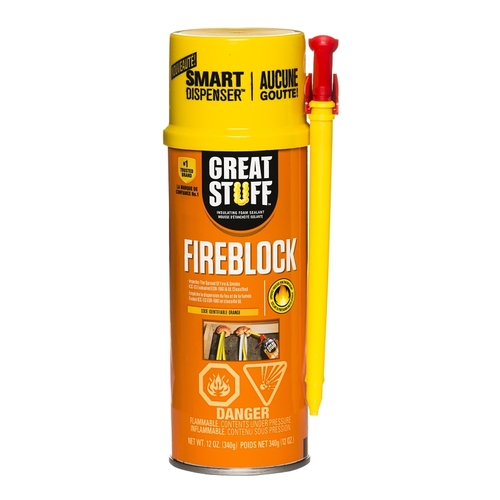 FIREBLOCK Insulating Foam Sealant, Orange, 8 hr Functional Cure, 40 to 100 deg F, 12 oz