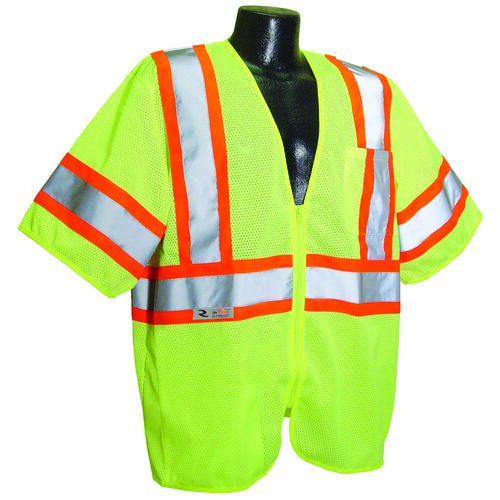 Economical Safety Vest, 2XL, Polyester, Green/Silver, Zipper Closure