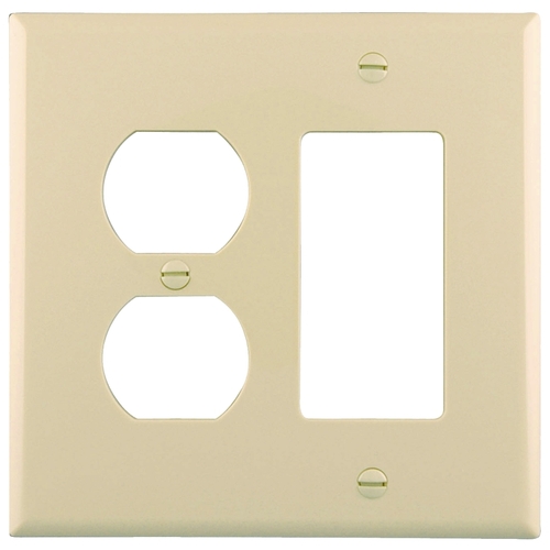 Combination Wallplate, 4.9 in L, 4.86 in W, Mid, 2 -Gang, Polycarbonate, Light Almond