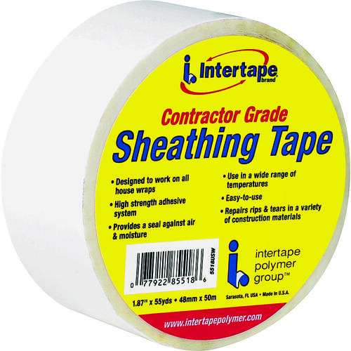 IPG 5518USW Sheathing Tape, 50 m L, 48 mm W, Polypropylene Backing, White