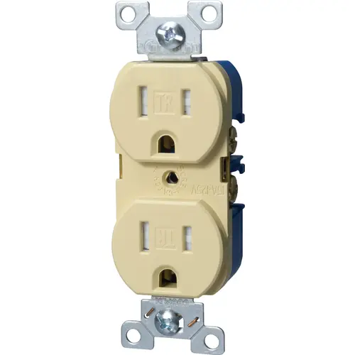 Duplex Receptacle, 2 -Pole, 15 A, 125 V, Back, Side Wiring, NEMA: 5-15R, Ivory