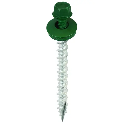 Screw, #9 Thread, High-Low, Twin Lead Thread, Hex Drive, Self-Tapping, Type 17 Point Forest Green