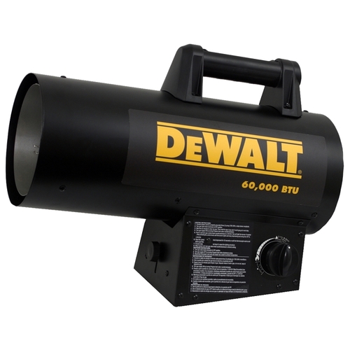 DEWALT F340750/F340710 F340750 Portable Heater, 20 lb Fuel Tank, Propane, 60,000 Btu/hr BTU, 1500 sq-ft Heating Area, Black
