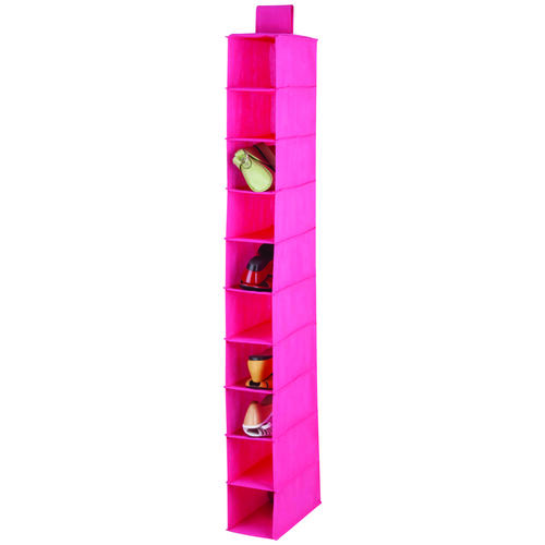 Closet Organizer, 12 in W, 54 in H, 10-Shelf, Fabric, Pink