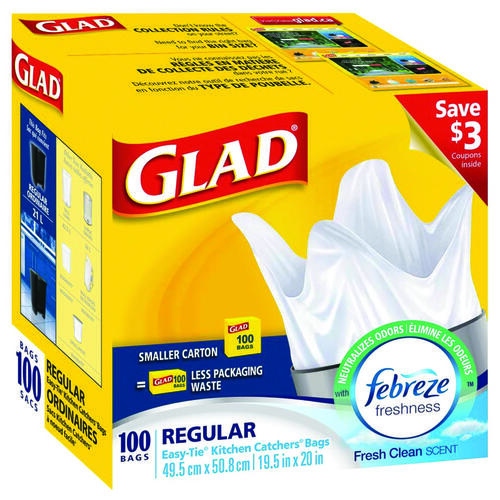 GLAD 30220FRM1 Easy-Tie Garbage Bag, Regular, White