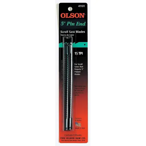 Olson SC41101 Scroll Saw Blade, Regular Teeth, 15 TPI, 0.07 in W, 5 in L - pack of 6