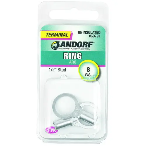 Ring Terminal, 8 AWG Wire, 1/2 in Stud