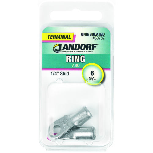 Jandorf 60787 Ring Terminal, 6 AWG Wire, 1/4 in Stud, Copper Contact