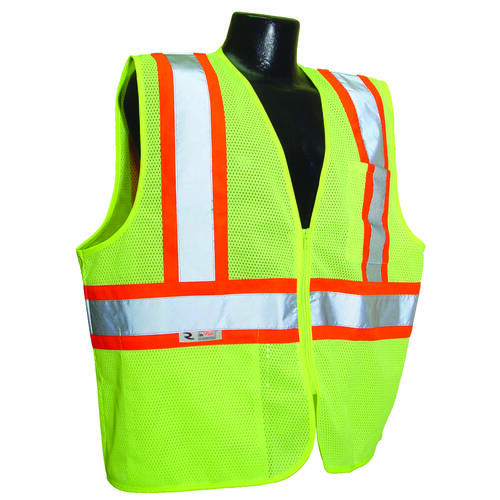 RADWEAR SV22-2ZGM-XL Economical Safety Vest, XL, Unisex, Fits to Chest Size: 28 in, Polyester, Green, Zipper Closure