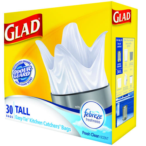 GLAD 30221FRM1 Easy-Tie Tall Garbage Bag, 45 L Capacity, Plastic, White