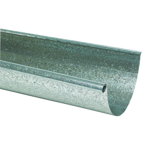 Rain Gutter, 10 ft L, 5 in W, Half-Round, 28 Thick Material, Galvanized Steel - pack of 5