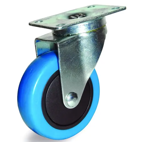 Swivel Caster, 3-1/2 in Dia Wheel, 1-1/4 in W Wheel, Thermoplastic Rubber Wheel, Blue, 220 lb