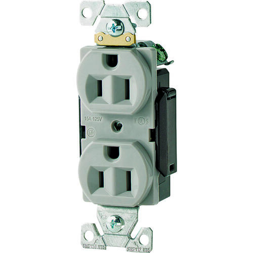 AH5252 Duplex Receptacle, 2 -Pole, 15 A, 125 V, Back, Side Wiring, NEMA: 5-15R, White