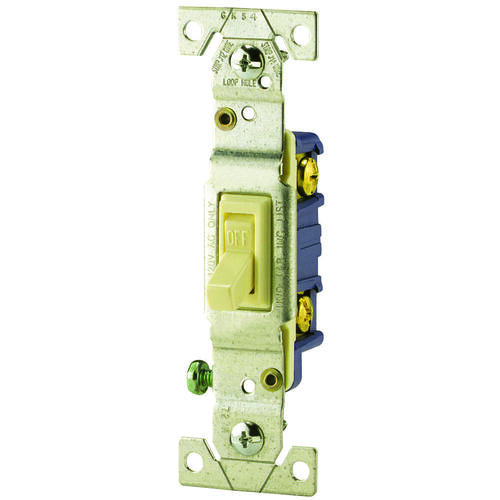 Toggle Switch, 15 A, 120 V, Push-In Terminal, 5-20R, Polycarbonate Housing Material Ivory