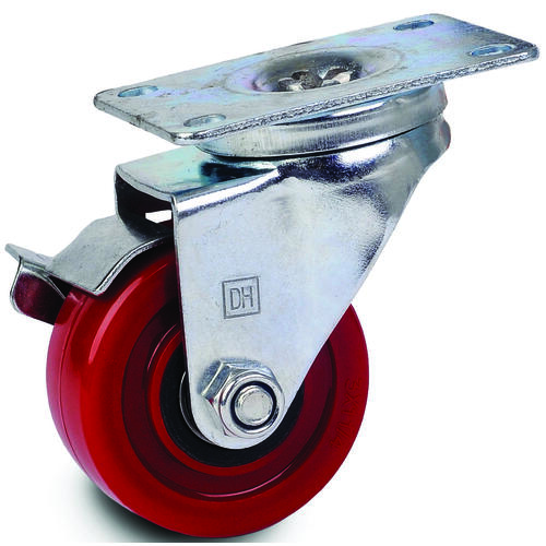 Swivel Caster, 3 in Dia Wheel, 1-1/4 in W Wheel, Polyurethane Wheel, Red, 240 lb