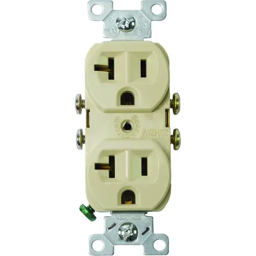 Duplex Receptacle, 2 -Pole, 20 A, 125 V, Side Wiring, Ivory