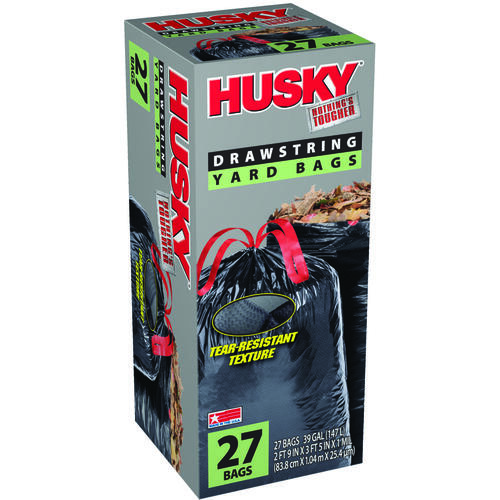 Husky HK39DS027B HK39DSE27B Contractor Yard Bag, 39 gal Capacity, Black - pack of 27