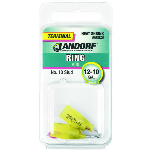 Ring Terminal, 12 to 10 AWG Wire, #10 Stud, Copper Contact, Yellow - pack of 5