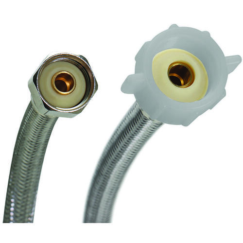 Toilet Connector, 1/2 in Inlet, FIP Inlet, 7/8 in Outlet, Ballcock Outlet, Stainless Steel Tubing